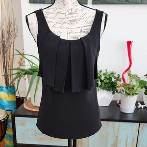 TORY BURCH Antonia Top in Black Pleated Sleeveless Blouse